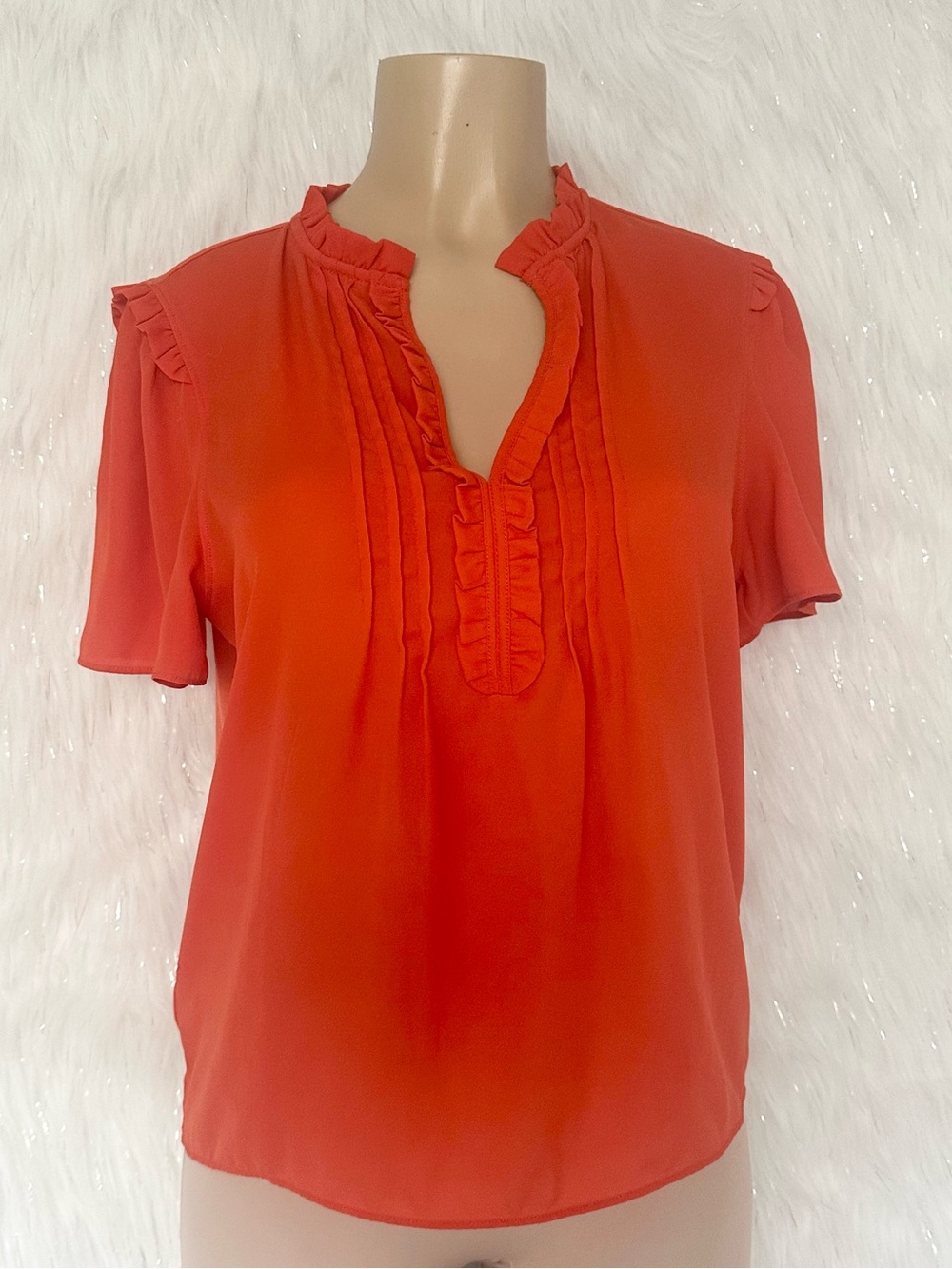 Women's Ruffle Trim Short Sleeve Top - Orange